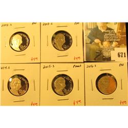 Group of (5) PROOF Jefferson Nickels, 2012-S, 2013-S, 2014-S, 2015-S, 2016-S, group value $20