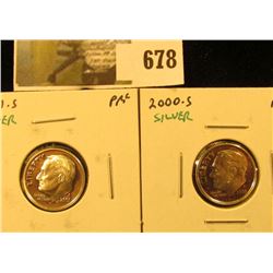 (2) Silver PROOF Roosevelt Dimes, 2000-S & 2001-S, pair value $10