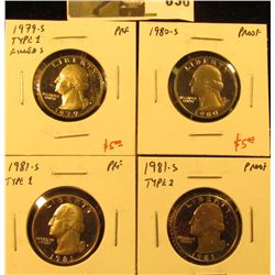 Group of (4) PROOF Washington Quarters, 1979-S type 1, 1980-S, 1981-S type 1, 1981-S type 2, group v