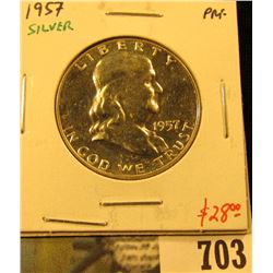1957 Silver PROOF Franklin Half Dollar, value $28