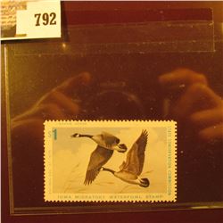 Cat. #IA4 1975 Iowa Migratory Waterfowl Stamp, VF, NH, perfed 4 Sides, not signed, depicts Canada Ge