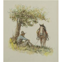 Olaf Wieghorst -Cowboy Sitting Under Tree