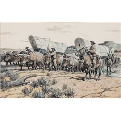 Nick Eggenhofer -Santa Fe Wagons Fording the Cimarron