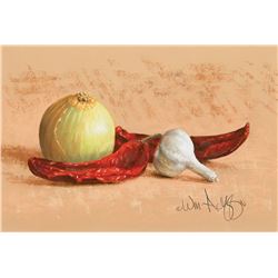 William Acheff -Still Life with Onion, Chilies and Garlic