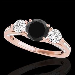 1.75 CTW Certified VS Black Diamond 3 Stone Ring 10K Rose Gold - REF-107Y5K - 35353