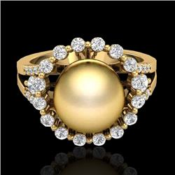 0.83 Ct Micro Pave VS/SI Diamond & Golden Pearl Halo Ring 18K Yellow Gold - REF-85A6X - 20703