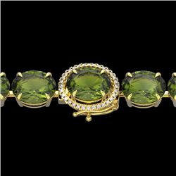 65 CTW Green Tourmaline & Micro VS/SI Diamond Halo Bracelet 14K Yellow Gold - REF-593M8H - 22264