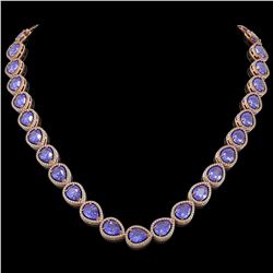 44.8 CTW Tanzanite & Diamond Halo Necklace 10K Rose Gold - REF-1134F9N - 41196