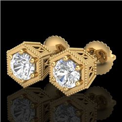 1.15 CTW VS/SI Diamond Solitaire Art Deco Stud Earrings 18K Yellow Gold - REF-174N5Y - 37219