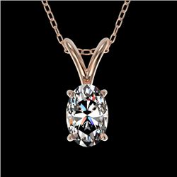 0.50 CTW Certified VS/SI Quality Oval Diamond Solitaire Necklace 10K Rose Gold - REF-79M5H - 33164