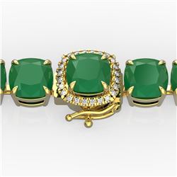 46 CTW Emerald & Micro Pave VS/SI Diamond Halo Bracelet 14K Yellow Gold - REF-290F9N - 23306