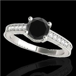 1.45 CTW Certified VS Black Diamond Solitaire Antique Ring 10K White Gold - REF-52K8W - 34759