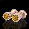 Image 1 : 1.75 CTW Intense Fancy Yellow Diamond Art Deco Stud Earrings 18K Rose Gold - REF-172W8F - 37358