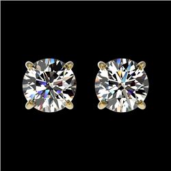 1 CTW Certified H-SI/I Quality Diamond Solitaire Stud Earrings 10K Yellow Gold - REF-94W5F - 33051