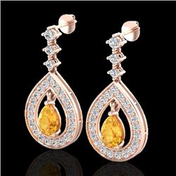 2.25 CTW Citrine & Micro Pave VS/SI Diamond Earrings Designer 14K Rose Gold - REF-99M8H - 23149