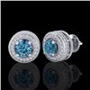 Image 2 : 2.09 CTW Fancy Intense Blue Diamond Art Deco Stud Earrings 18K White Gold - REF-218A2X - 38013