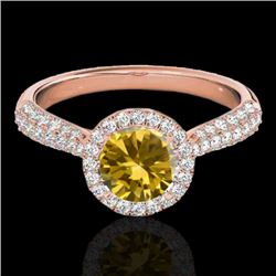 1.4 CTW Certified Si/I Fancy Intense Yellow Diamond Solitaire Halo Ring 10K Rose Gold - REF-170A4X -