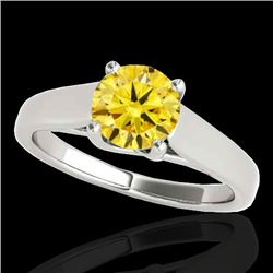 1.5 CTW Certified Si/I Fancy Intense Yellow Diamond Solitaire Ring 10K White Gold - REF-350W2F - 355