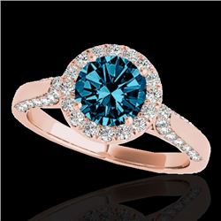 2.15 CTW Si Certified Fancy Blue Diamond Solitaire Halo Ring 10K Rose Gold - REF-285Y5K - 33577