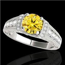 1.5 CTW Certified Si Intense Yellow Diamond Solitaire Antique Ring 10K White Gold - REF-180Y2K - 347