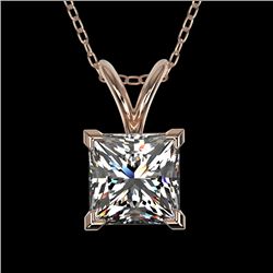 1 CTW Certified VS/SI Quality Princess Diamond Solitaire Necklace 10K Rose Gold - REF-265H3A - 33196