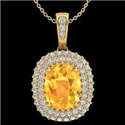 3 CTW Citrine & Micro Pave VS/SI Diamond Halo Necklace 14K Yellow Gold - REF-65H5A - 20412