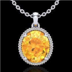 10 CTW Citrine & Micro Pave VS/SI Diamond Halo Necklace 18K White Gold - REF-75W5F - 20607