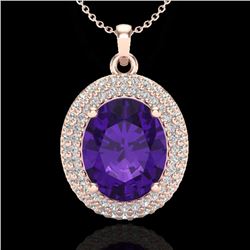 4 CTW Amethyst & Micro Pave VS/SI Diamond Necklace 14K Rose Gold - REF-84N2Y - 20550