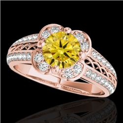 1.5 CTW Certified Si/I Fancy Intense Yellow Diamond Solitaire Halo Ring 10K Rose Gold - REF-180H2A -