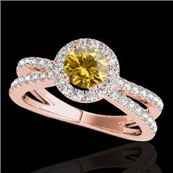 1.55 CTW Certified Si/I Fancy Intense Yellow Diamond Solitaire Halo Ring 10K Rose Gold - REF-178T2M 