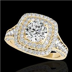 2 CTW H-SI/I Certified Diamond Solitaire Halo Ring 10K Yellow Gold - REF-209Y3K - 33654