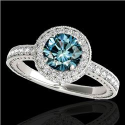 1.51 CTW Si Certified Fancy Blue Diamond Solitaire Halo Ring 10K White Gold - REF-180X2T - 34306