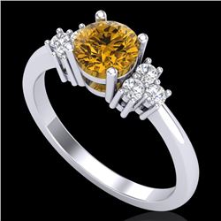 1 CTW Intense Yellow Diamond Solitaire Engagement Classic Ring 18K White Gold - REF-130T9M - 37595