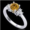 Image 1 : 1 CTW Intense Yellow Diamond Solitaire Engagement Classic Ring 18K White Gold - REF-130T9M - 37595
