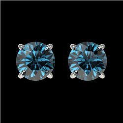 1.03 CTW Certified Intense Blue SI Diamond Solitaire Stud Earrings 10K White Gold - REF-87X2T - 3659