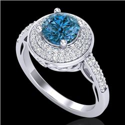 1.7 CTW Intense Blue Diamond Solitaire Engagement Art Deco Ring 18K White Gold - REF-254A5X - 38125