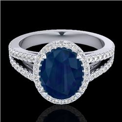 3 CTW Sapphire & Micro Pave VS/SI Diamond Halo Solitaire Ring 18K White Gold - REF-78K2W - 20949