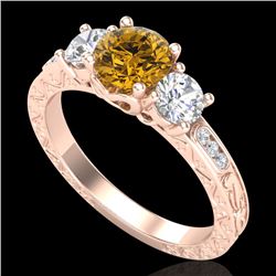 1.41 CTW Intense Fancy Yellow Diamond Art Deco 3 Stone Ring 18K Rose Gold - REF-180M2H - 37764