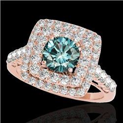 2.05 CTW Si Certified Fancy Blue Diamond Solitaire Halo Ring 10K Rose Gold - REF-225F5N - 34591