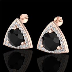 3.50 CTW Micro Pave Halo Black VS/SI Diamond Stud Earrings 14K Rose Gold - REF-104Y2K - 20182