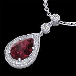 2.25 CTW Garnet & Micro VS/SI Diamond Necklace Designer 18K White Gold - REF-45F5N - 23135