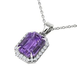 5 CTW Amethyst & Micro Pave VS/SI Diamond Halo Necklace 18K White Gold - REF-50N9Y - 21350