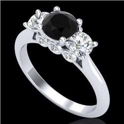 1.5 CTW Fancy Black Diamond Solitaire Art Deco 3 Stone Ring 18K White Gold - REF-136W4F - 38262