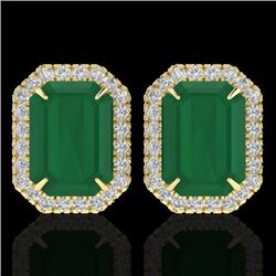 10.40 CTW Emerald & Micro Pave VS/SI Diamond Halo Earrings 18K Yellow Gold - REF-142H4A - 21225