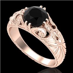 1 CTW Fancy Black Diamond Solitaire Engagement Art Deco Ring 18K Rose Gold - REF-90Y9K - 37528