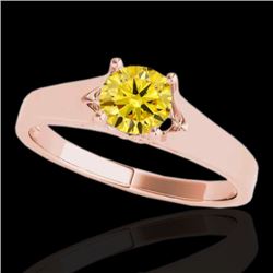 1 CTW Certified Si/I Fancy Intense Yellow Diamond Solitaire Ring 10K Rose Gold - REF-163N6Y - 35163