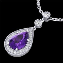 2.25 CTW Amethyst & Micro Pave VS/SI Diamond Necklace Designer 18K White Gold - REF-46W2F - 23127