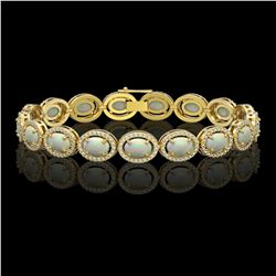 14.24 CTW Opal & Diamond Halo Bracelet 10K Yellow Gold - REF-298N2Y - 40618