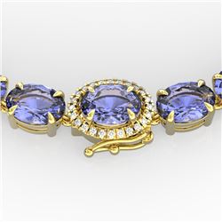 45.25 CTW Tanzanite & VS/SI Diamond Eternity Micro Halo Necklace 14K Yellow Gold - REF-436W4F - 4028