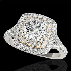 1.6 CTW H-SI/I Certified Diamond Solitaire Halo Ring 10K White & Yellow Gold - REF-216H4A - 33360